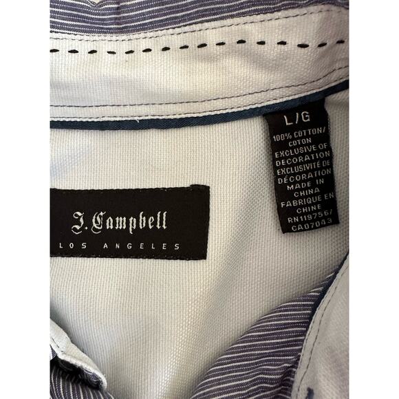 J Campbell Mens Shirt Size Large Blue White Stripe Embroidered Filagree Design - Picture 3 of 8